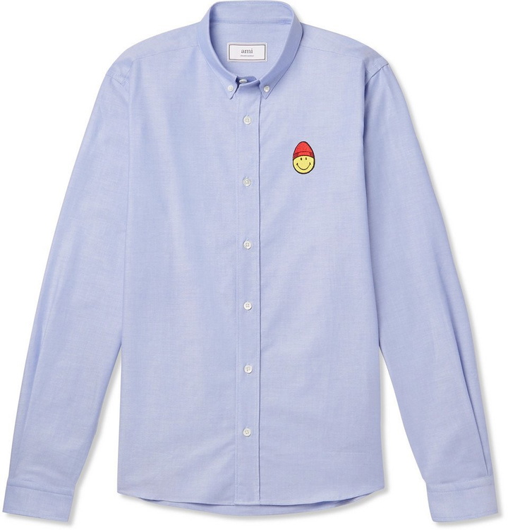 Photo: AMI - The Smiley Company Button-Down Collar Logo-Embroidered Cotton Oxford Shirt - Men - Blue