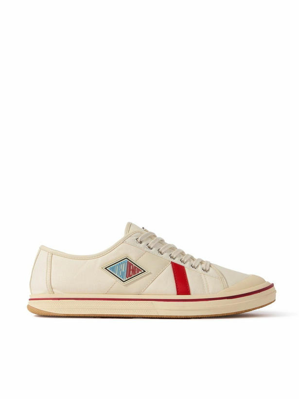 Photo: Bottega Veneta - Eliot Logo-Appliquéd Leather-Trimmed Canvas Sneakers - Neutrals