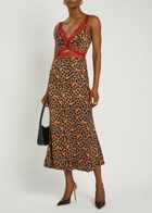 Never Fully Dressed Mimi Cherry and Leopard-print Satin Midi Dress