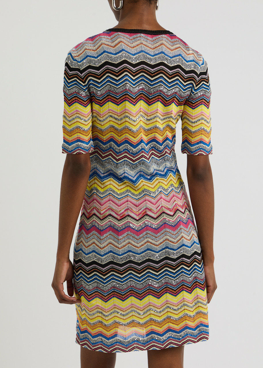2025SS大人も着れるMISSONI ニットZIGZAGドレス (C-14Y) Missoni Zigzag Embellished Knitted Mini Dress Multicoloured