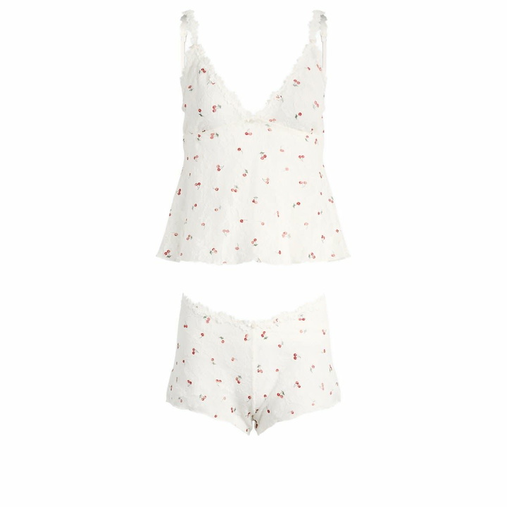 Photo: SKIMS Women's Stretch Lace Triangle Cami & Short Set in Ivory Cherry Print