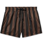 Fendi - Slim-Fit Mid-Length Logo-Print Striped Swim Shorts - Brown