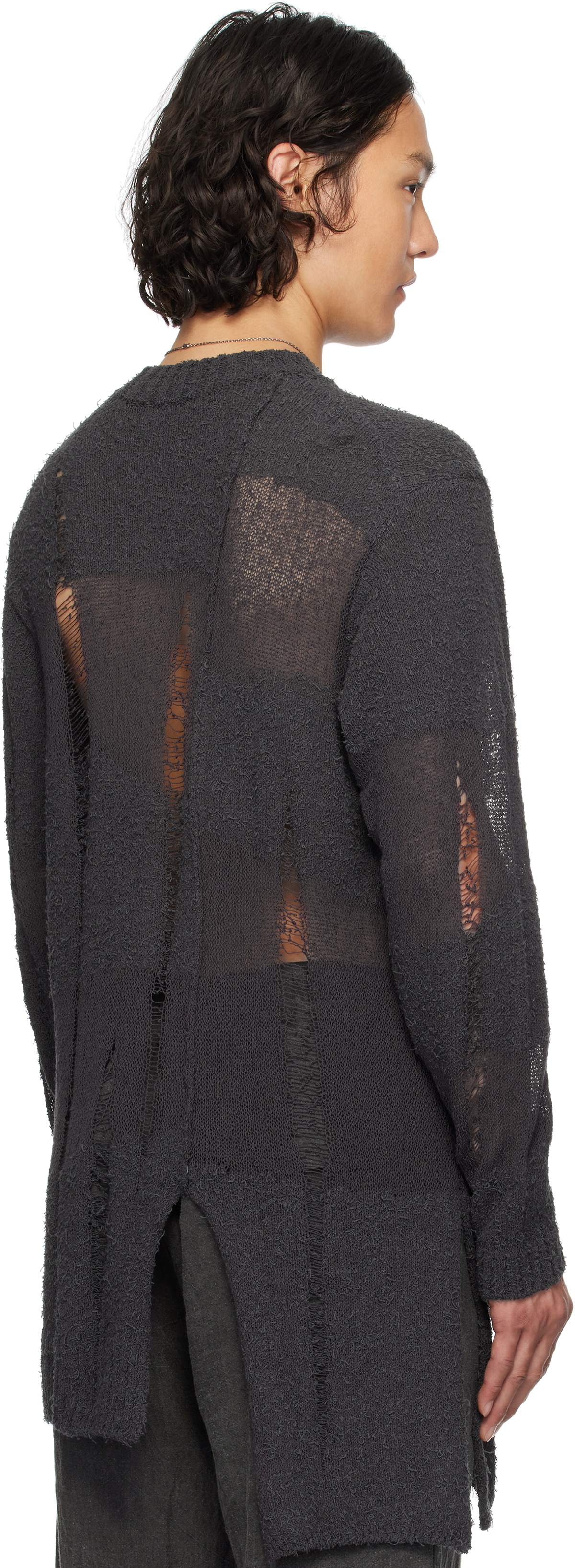 YOHJI YAMAMOTO Gray 5G Randome Damage Processed Sweater