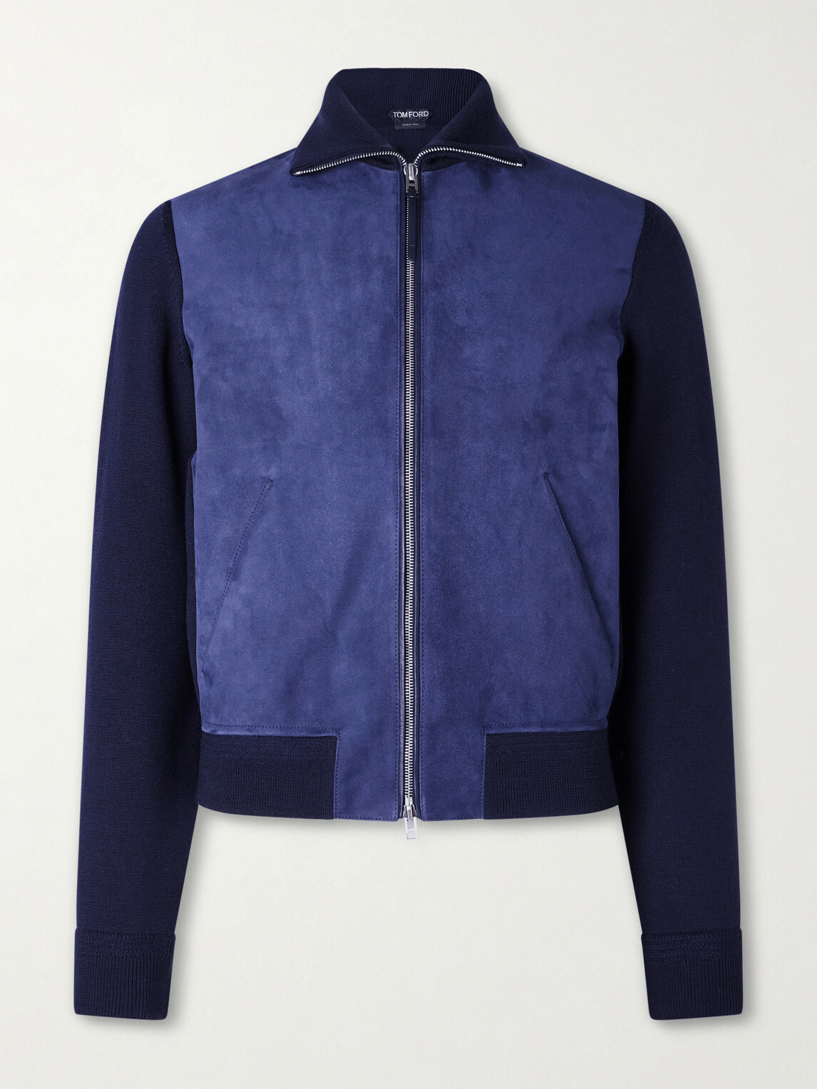 TOM FORD - Slim-Fit Merino Wool-Blend and Suede Bomber Jacket - Blue