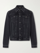 Canali - Leather-Trimmed Denim Jacket - Black