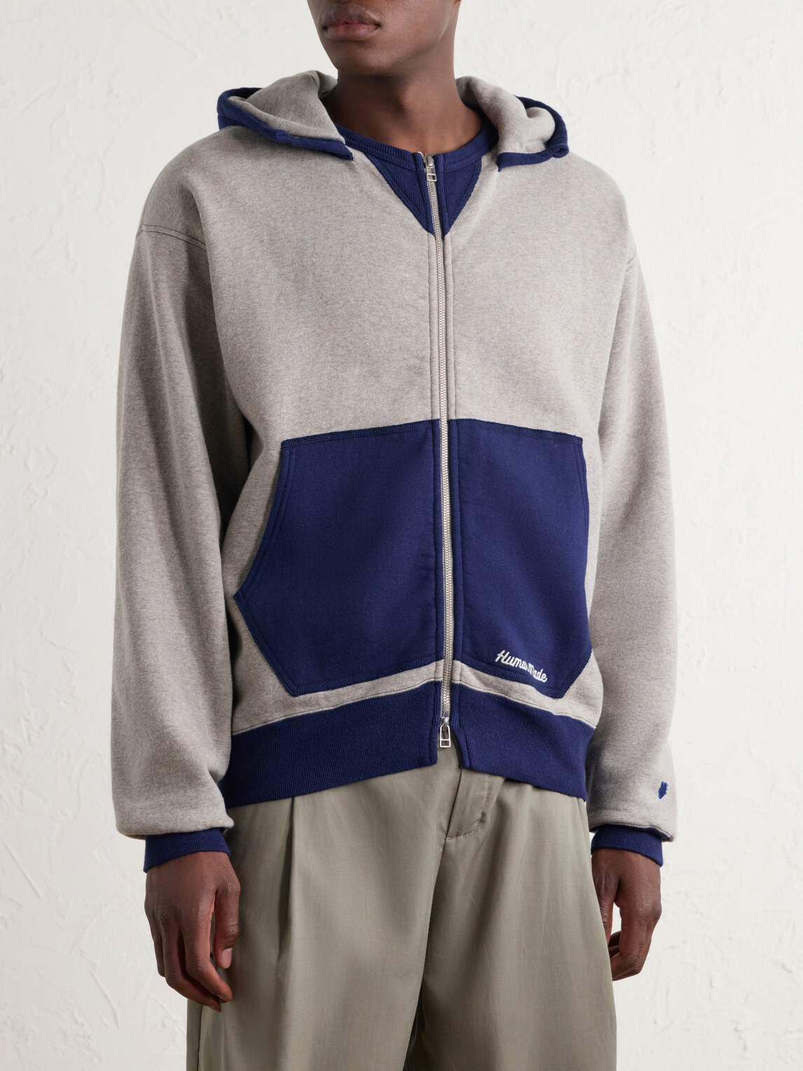 Human Made - Logo-Embroidered Two-Tone Cotton-Jersey Zip-Up Hoodie - Gray