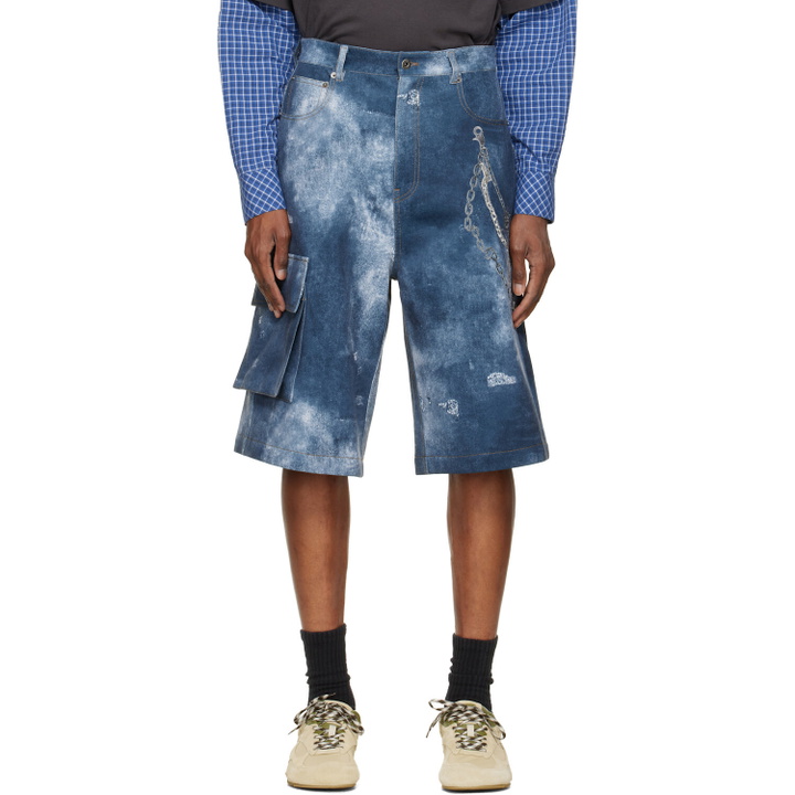 Photo: We11done Blue Trompe L'Oeil Cargo Shorts