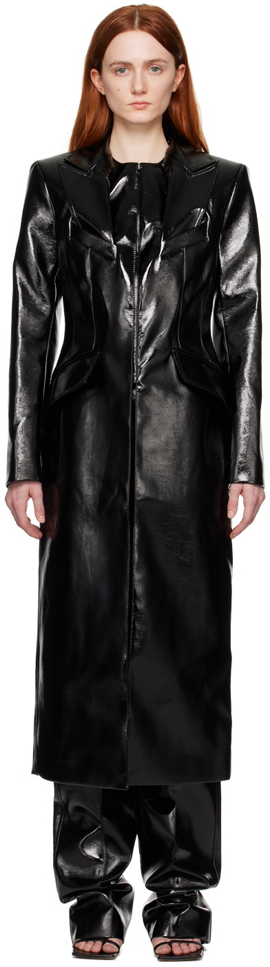 Aleksandre Akhalkatsishvili Black Peaked Faux-Leather Coat