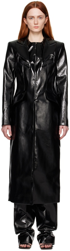 Photo: Aleksandre Akhalkatsishvili Black Peaked Faux-Leather Coat