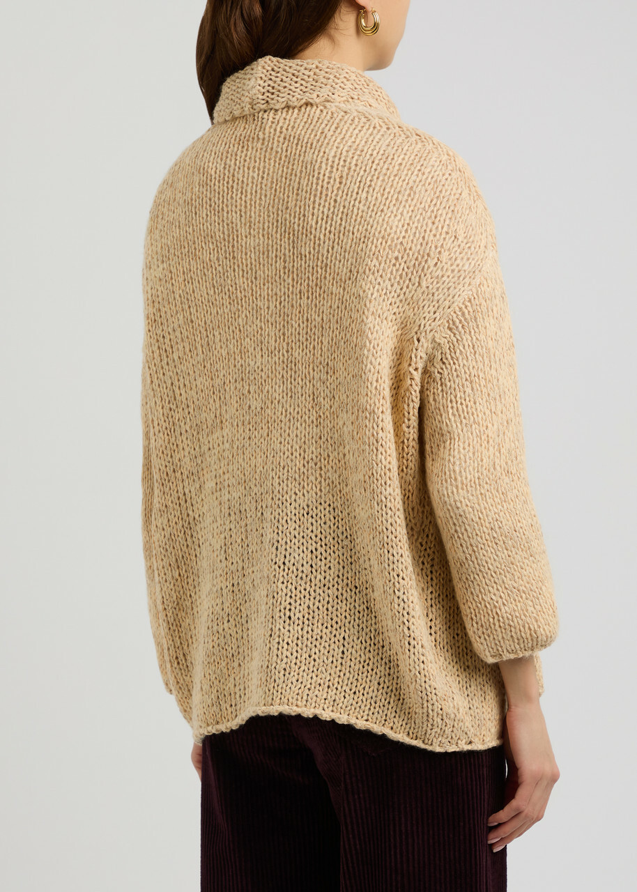 Forte_forte Shawl-collar Linen-blend Cardigan Caramel