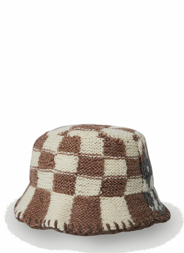 Photo: Patchwork Knit Bucket Hat in Brown