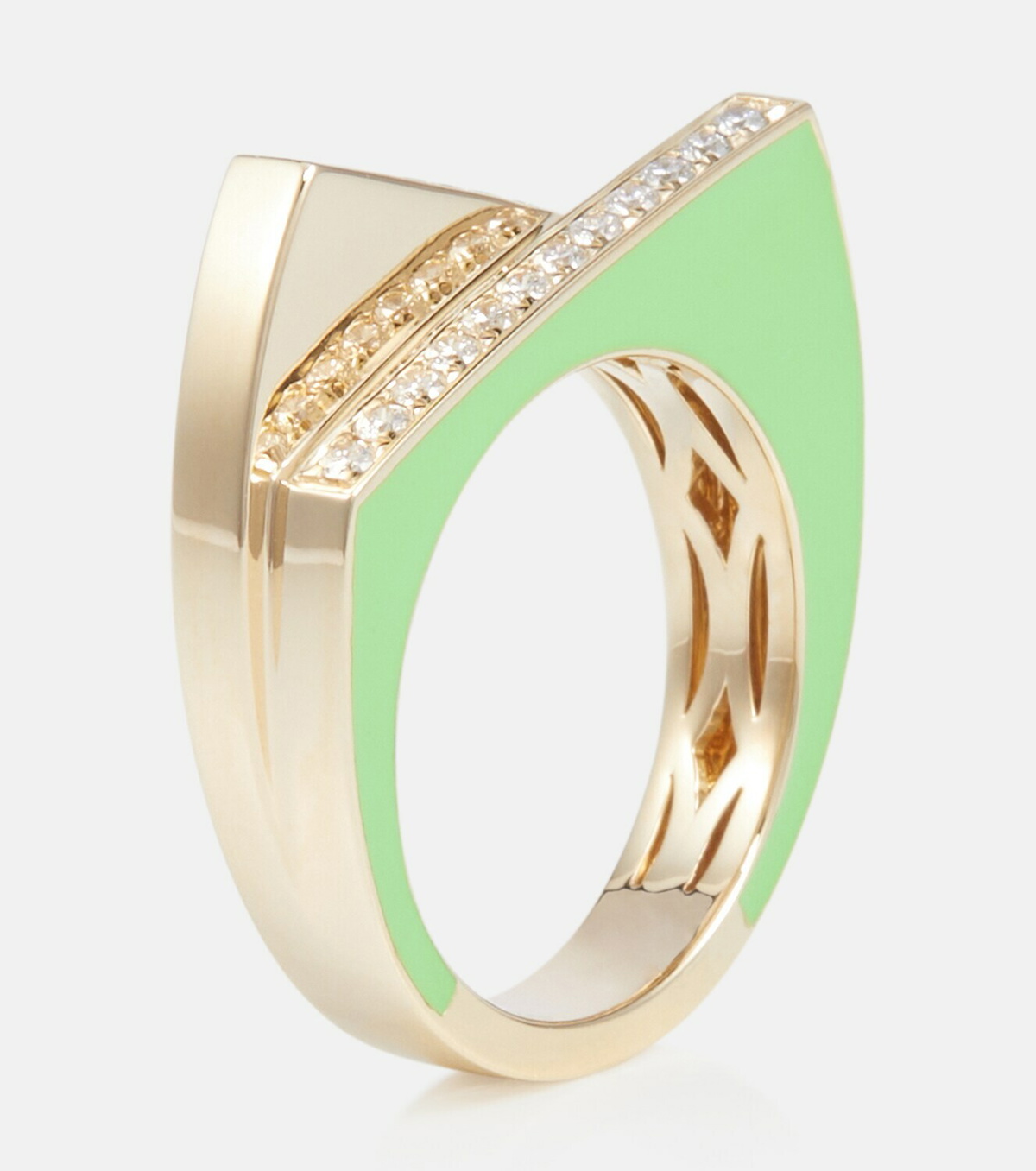 Rainbow K Handcuff 9kt gold and enamel ring with diamonds