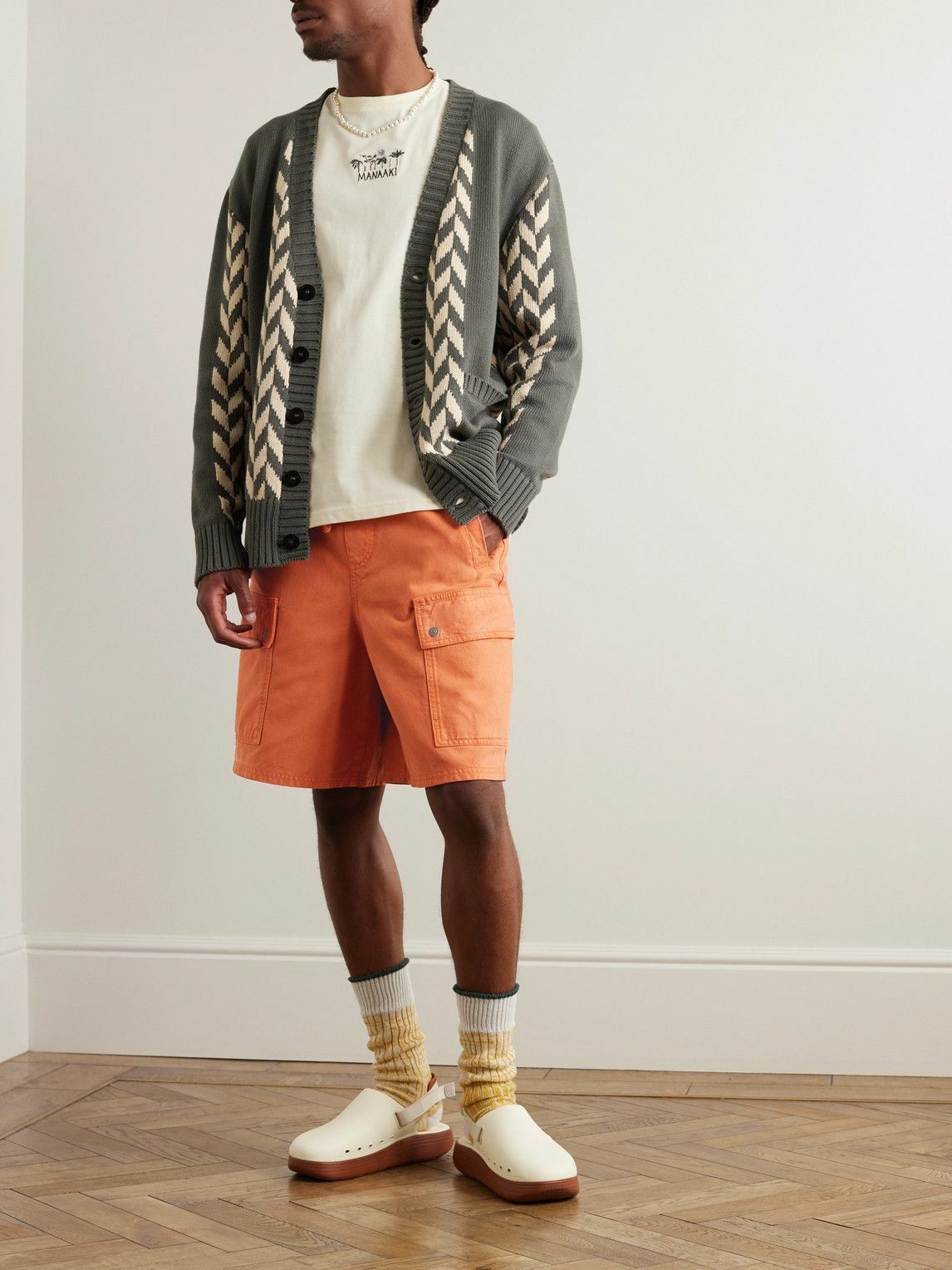 MANAAKI - Rua Cotton and Lyocell-Blend Twill Drawstring Cargo Shorts - Orange
