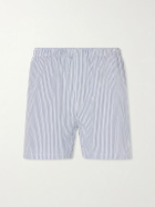 SAINT LAURENT - Wide-Leg Striped Cotton-Poplin Shorts - Blue