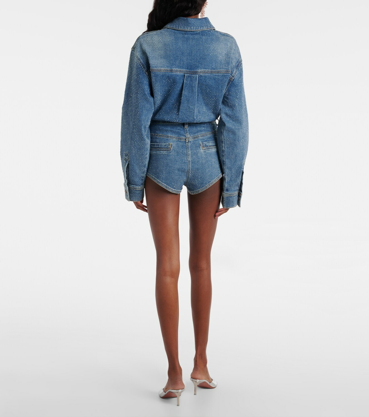 Self-Portrait Embellished denim romper