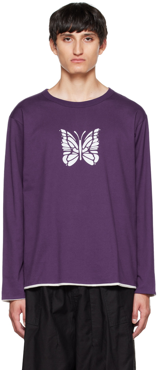 NEEDLES Purple & White Long Sleeve Reversible T-Shirt Needles