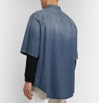 Balenciaga - Oversized Logo-Embroidered Denim Shirt - Blue