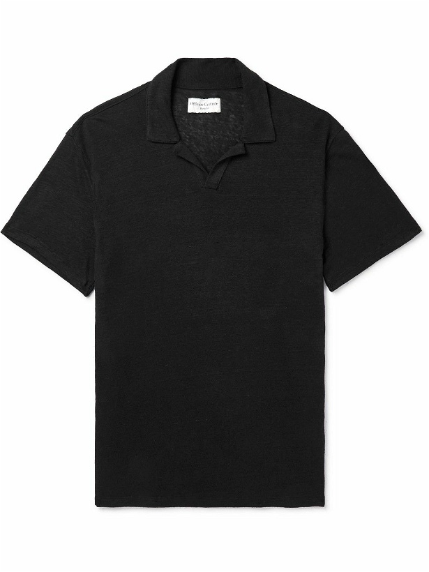 Photo: Officine Générale - Simon Stretch-Linen Jersey Polo Shirt - Black