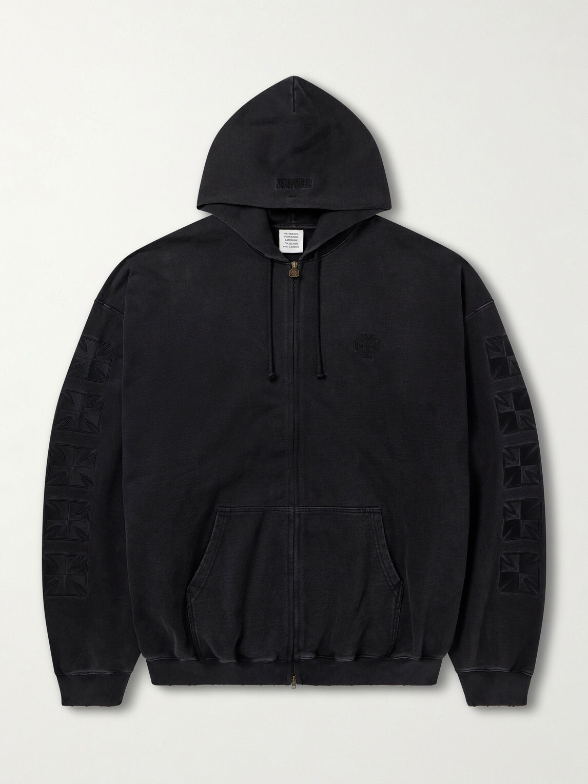 VETEMENTS - Logo-Embroidered Cotton-Jersey Zip-Up Hoodie - Black