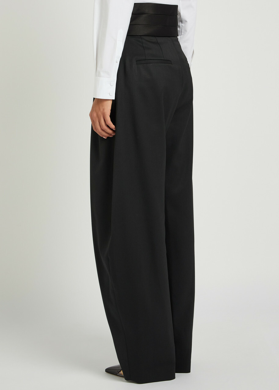 Alaïa Barrel-leg Silk and Stretch-wool Trousers Black