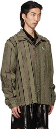 We11done Khaki Striped Shirt Jacket