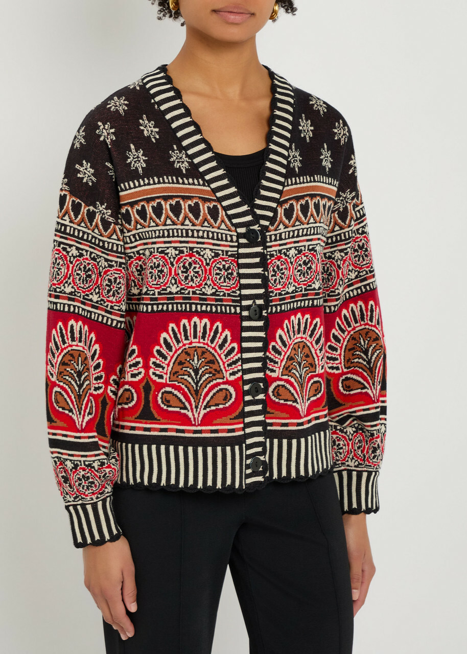 Farm Rio Ainika Groove Patterned Cotton Cardigan Multicoloured