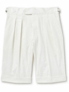 Richard James - Straight-Leg Pleated Cotton-Blend Twill Shorts - Neutrals