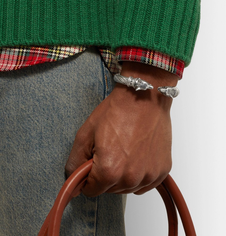 Gucci Anger Forest Wolf Head Leather Bracelet in Brown –