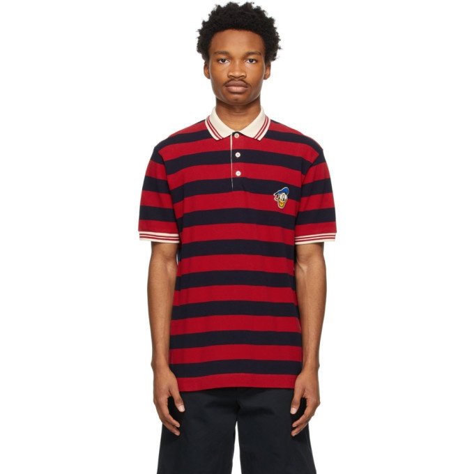 Photo: Gucci Red and Navy Disney Edition Striped Donald Duck Polo