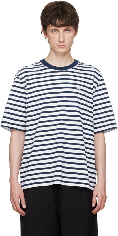 Photo: AMI Paris White & Navy Boxy Mariniere 'Ami de Coeur' T-shirt