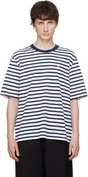 AMI Paris White & Navy Boxy Mariniere 'Ami de Coeur' T-shirt