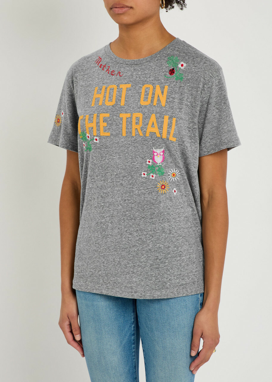 Mother The Rowdy Embroidered Jersey T-shirt Grey