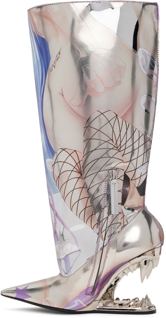 GCDS Silver Morso Hentai Wide Tall Boots