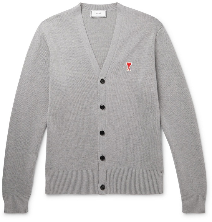 Photo: AMI - Logo-Appliquéd Merino Wool Cardigan - Gray