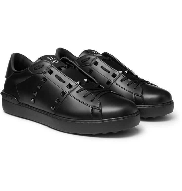 Photo: Valentino - Valentino Garavani Open Rockstud Leather Sneakers - Black