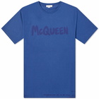 Alexander McQueen Men's Graffiti Logo T-Shirt in Midnight Blue