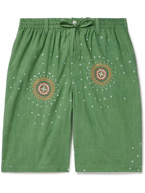Photo: Kardo - Straight-Leg Embroidered Cotton Drawstring Shorts - Green