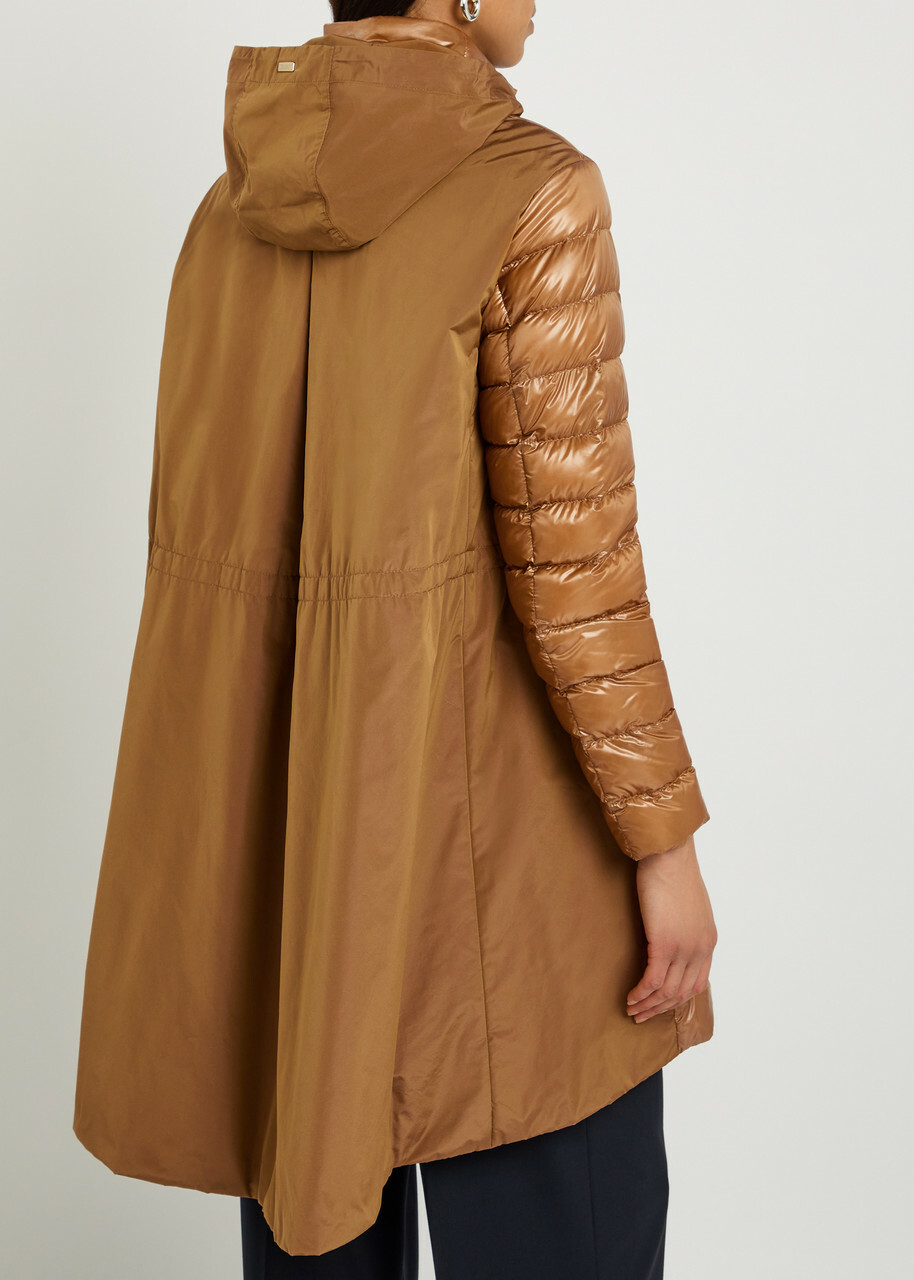 Herno Panelled Padded Hooded Shell Jacket Camel