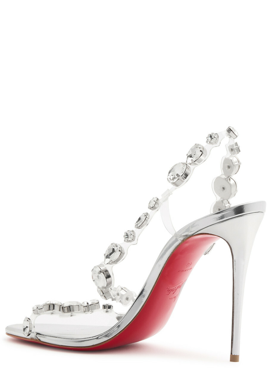 Christian Louboutin Rosalie Jewel 100 Metallic Leather Sandals Silver