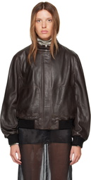Nour Hammour Brown Rios Leather Bomber Jacket