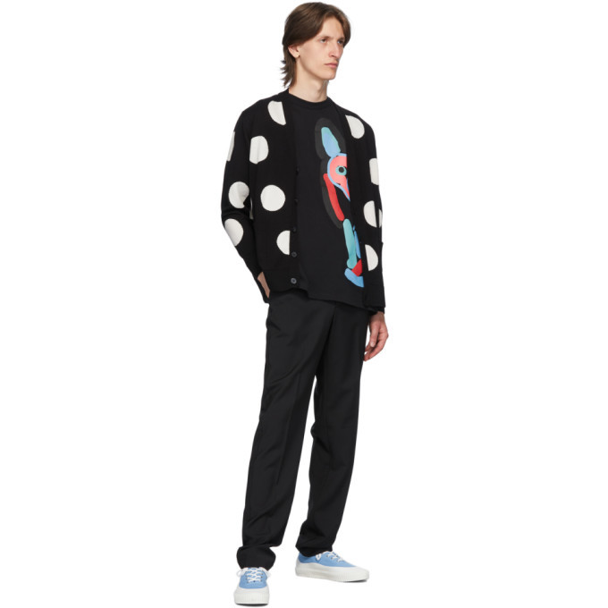 MAISON KITSUNE◆CARDIGAN DOTS ACIDE FOX PATCH/L/ウール/BLK/ドット/KMK-38510-B Maison Kitsune Black Wool Dots ACIDE Fox Patch Cardigan