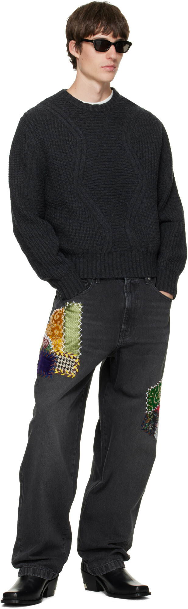 BLUEMARBLE Black Embroidered Patchwork Jeans