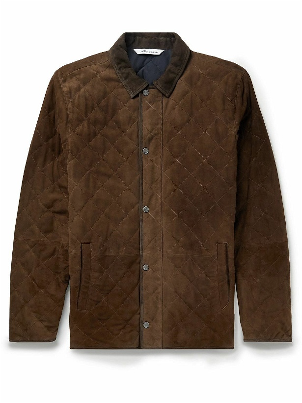 Photo: Peter Millar - Suffolk Leather-Trimmed Quilted Suede Jacket - Brown