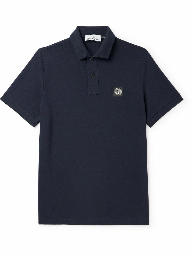 Photo: Stone Island - Logo-Appliquéd Cotton-Blend Piqué Polo Shirt - Blue