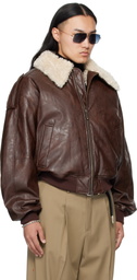 MMIC Brown Pilot Faux-Leather Jacket