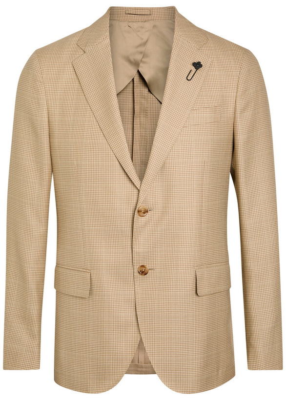 Photo: Lardini Houndstooth Wool and Cotton-blend Blazer Tan