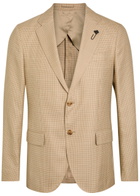 Lardini Houndstooth Wool and Cotton-blend Blazer Tan