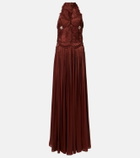 Costarellos Embellished ruched georgette gown