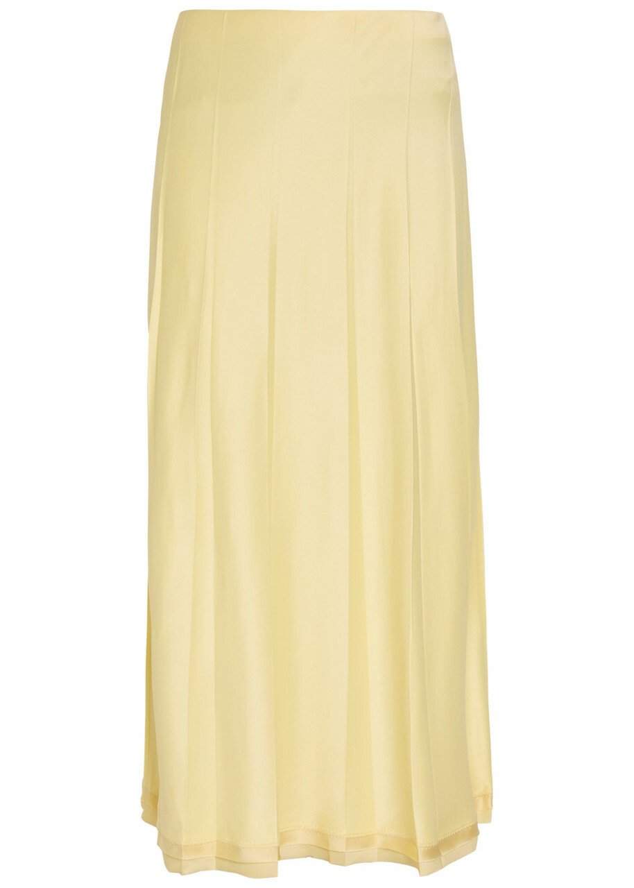 Vince Pleated Satin Midi Skirt Yellow