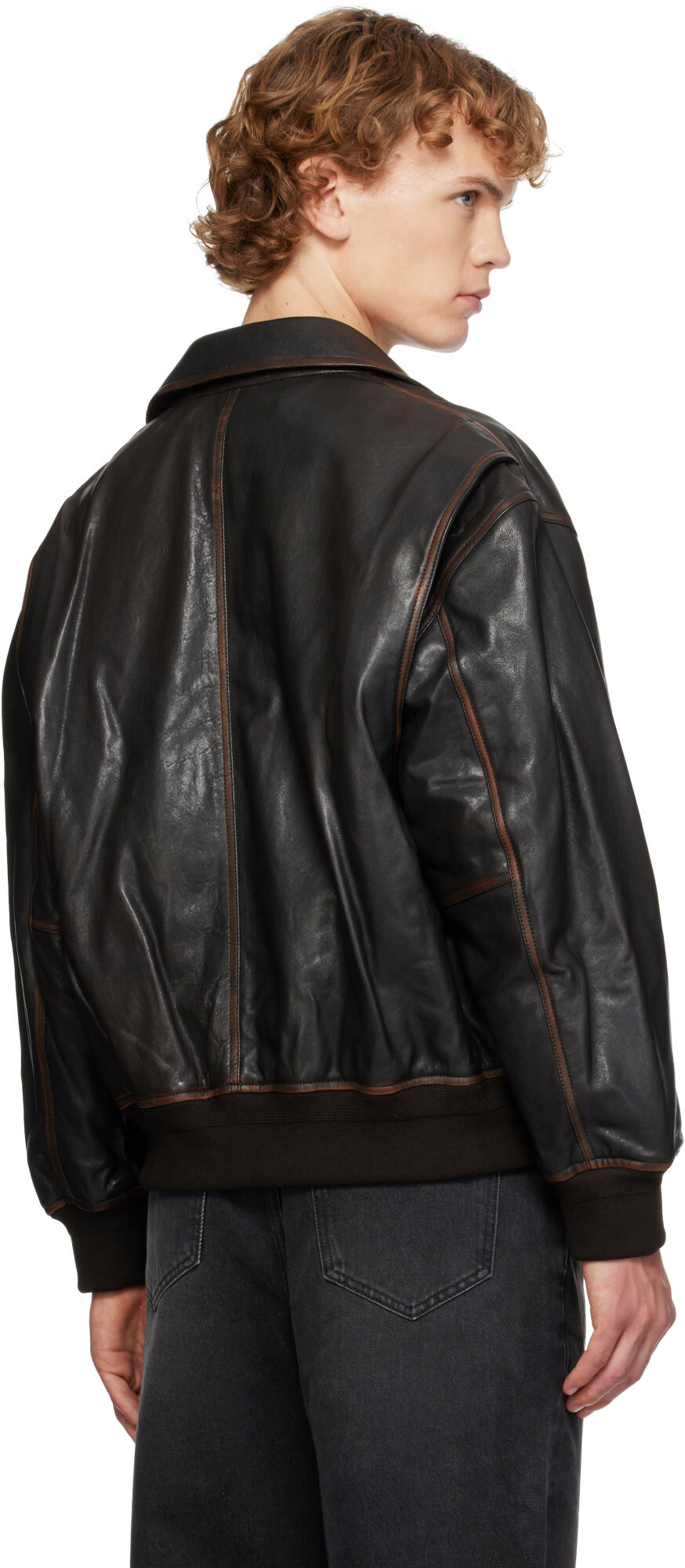 Dunst Brown Stand Collared Leather Jacket